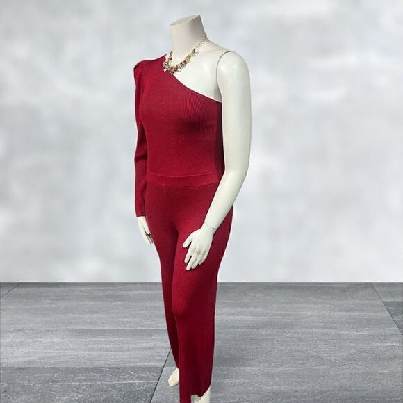 Sofia Jeans by Sofia Vergara Red One Shoulder Sweeter Knit Jumpsuit - Picture 2 of 7